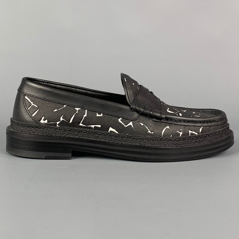 JIMMY CHOO Black & White Coated Cotton Loafers
